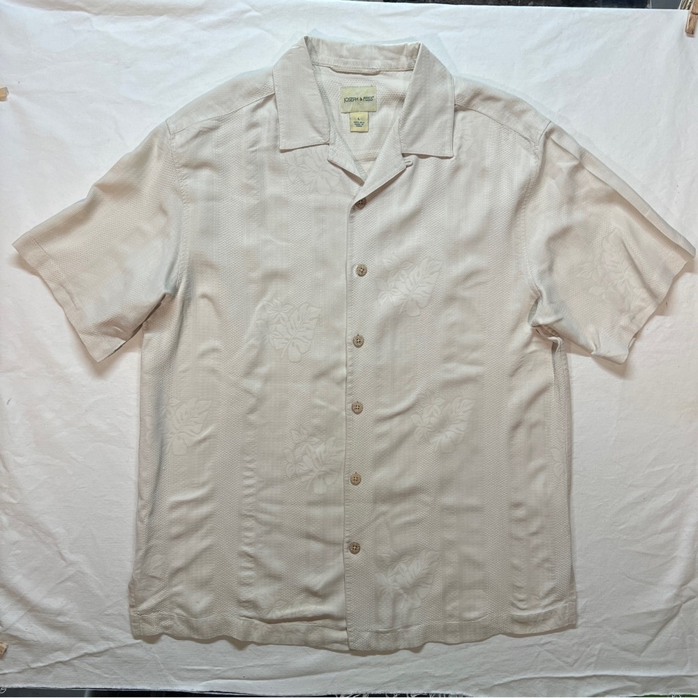 100% Silk Joseph & Feiss Men Button Up Shirt Hawaiian Textured wedding
